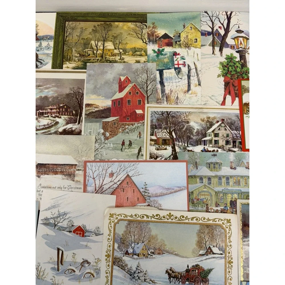 Vintage Christmas Cards Fronts ONLY Houses Barns More Scrapbooking Crafts 50+